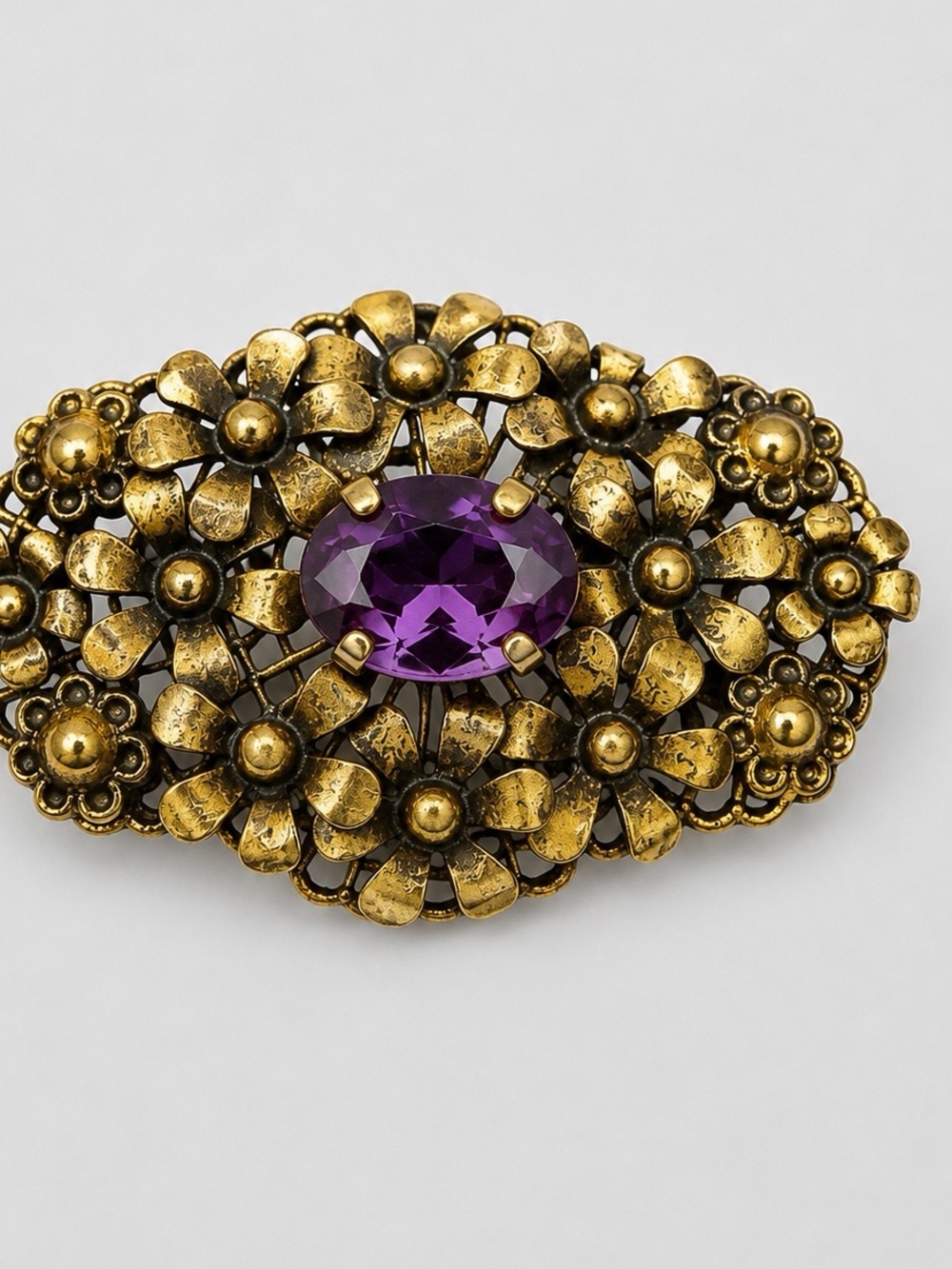 Vintage Czech Brooch with Amethyst Stone
